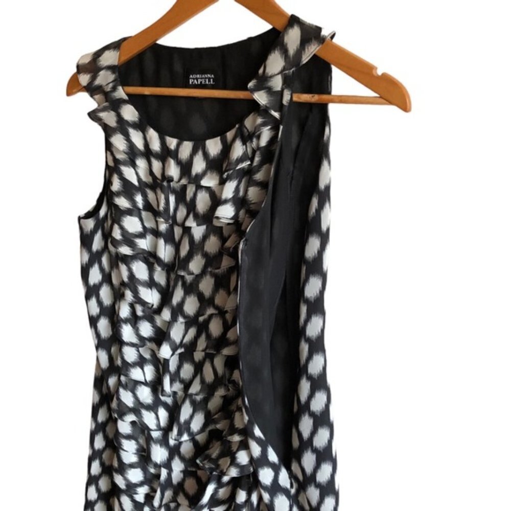 Adrianna Papell Sleeveless Ruffle Shift Dress Black White Geometric Size 10 - Picture 8 of 12